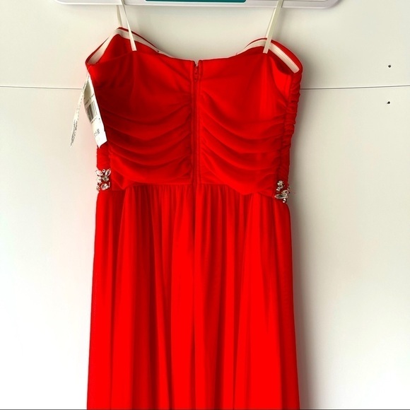 Women Juniors Red Lace Formal Party Bridesmaid Prom Long Maxi Dress Crystals, 7 - Picture 3 of 16